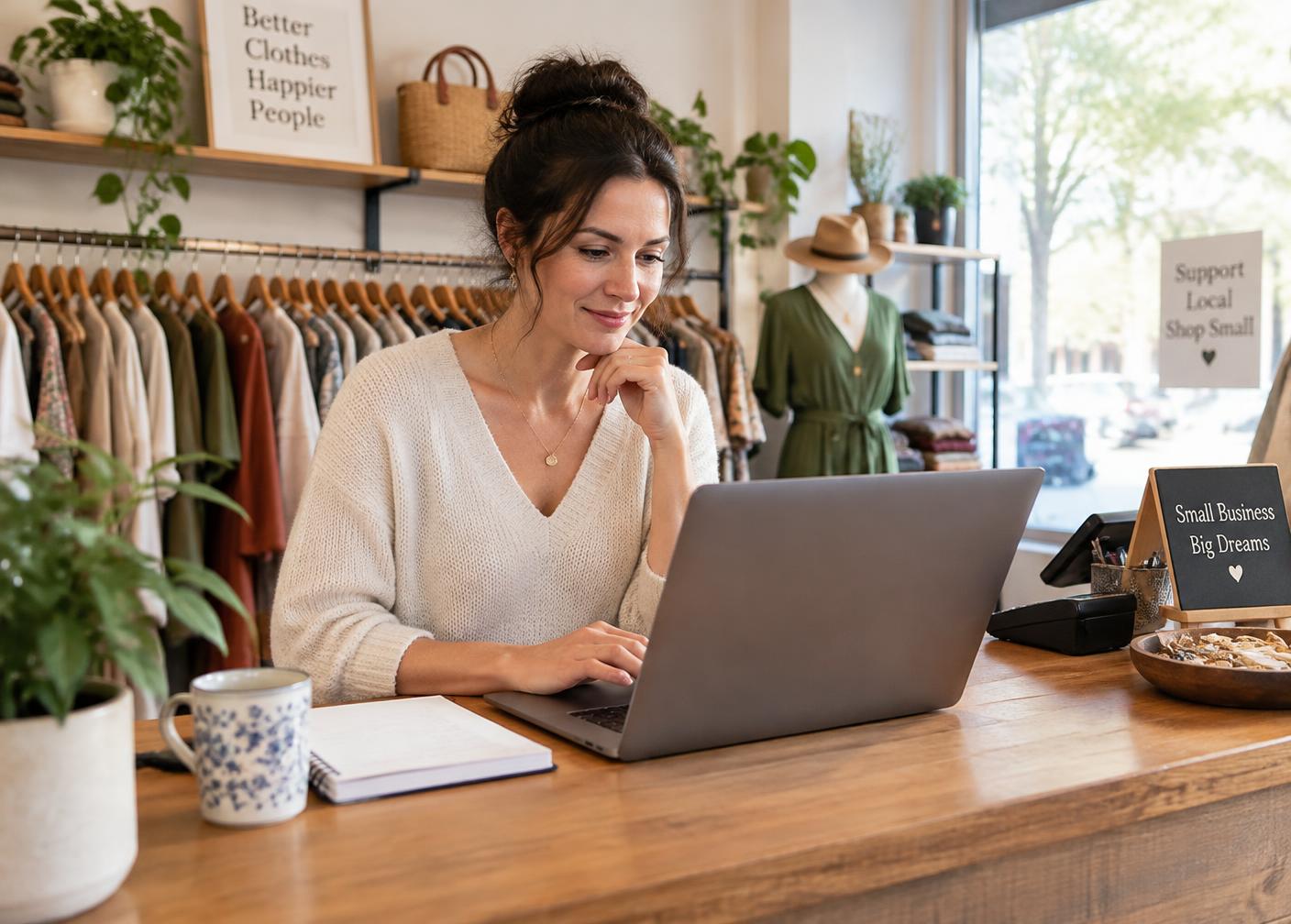Business owner reviewing finances